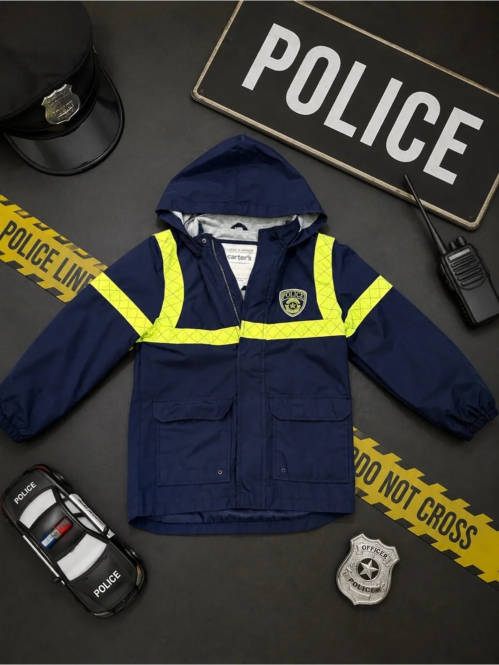 Carter’s Boys Police Utility Rain Jacket Navy Hooded Size 8 XL